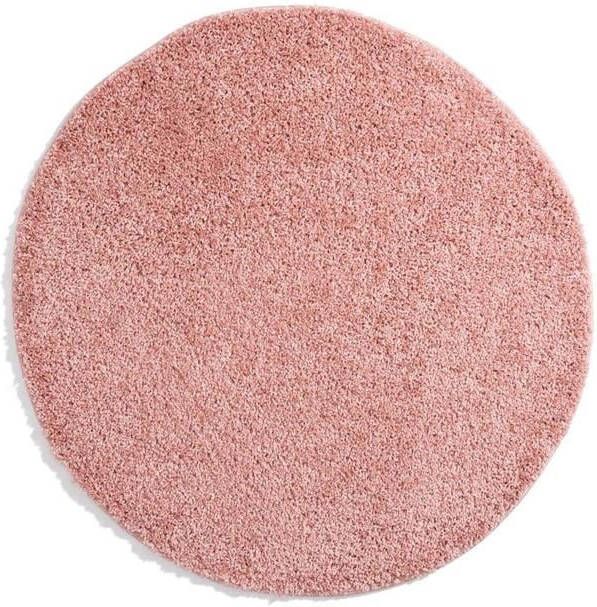 Tapeso Rond hoogpolig vloerkleed shaggy Trend effen roze 300 cm