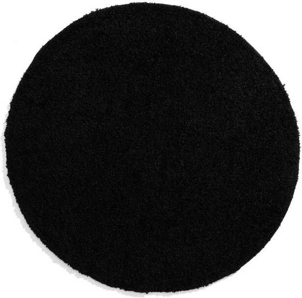 Tapeso Rond hoogpolig vloerkleed shaggy Trend effen zwart 120 cm