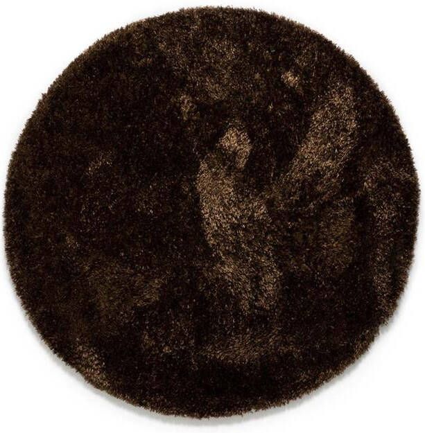 Tapeso Rond hoogpolig vloerkleed velours Posh bruin 80 cm rond