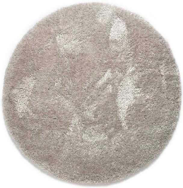 Tapeso Rond hoogpolig vloerkleed velours Posh lichtzilver 80 cm