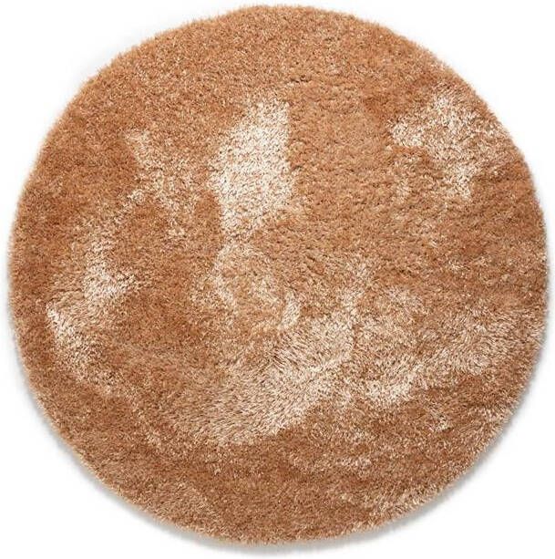 Tapeso Rond hoogpolig vloerkleed velours Posh zalmroze 120 cm rond