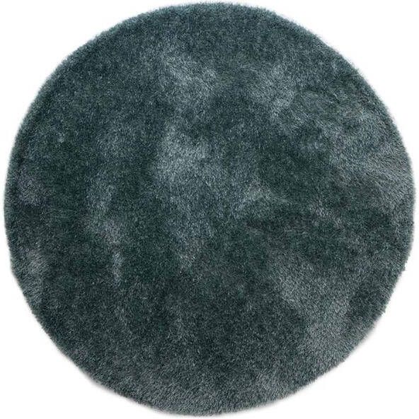 Tapeso Rond hoogpolig vloerkleed velvet Posh blauw 80 cm rond