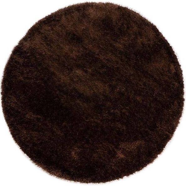 Tapeso Rond hoogpolig vloerkleed velvet Posh donkerbruin 80 cm