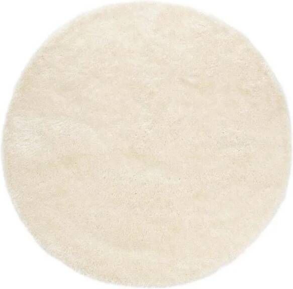 Tapeso Rond hoogpolig vloerkleed velvet Posh wit 160 cm rond