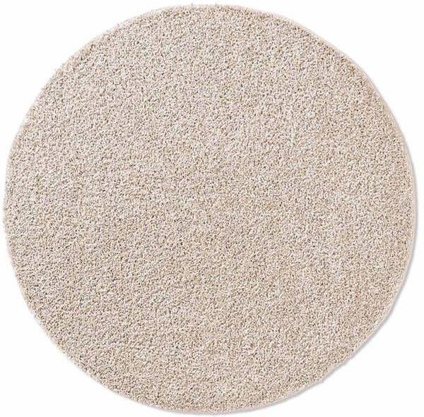 Tapeso Rond vloerkleed hoogpolig effen Classic crème 150 cm rond