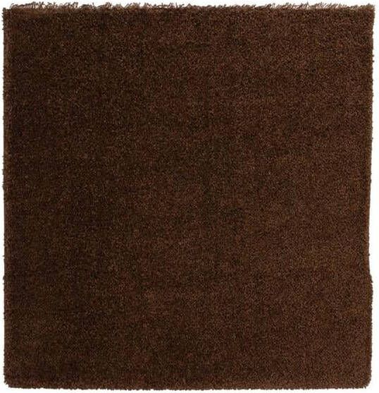 Tapeso Vierkant hoogpolig vloerkleed shaggy Trend effen bruin