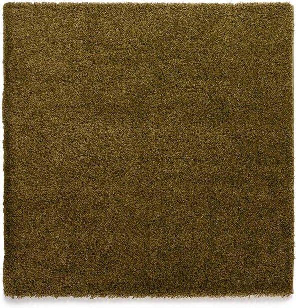 Tapeso Vierkant hoogpolig vloerkleed shaggy Trend effen olijfgroen