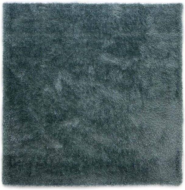 Tapeso Vierkant hoogpolig vloerkleed velvet Posh blauw 200x200 cm