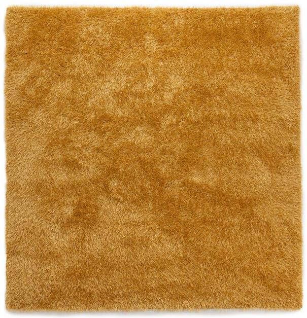 Tapeso Vierkant hoogpolig vloerkleed velvet Posh goud 120x120 cm