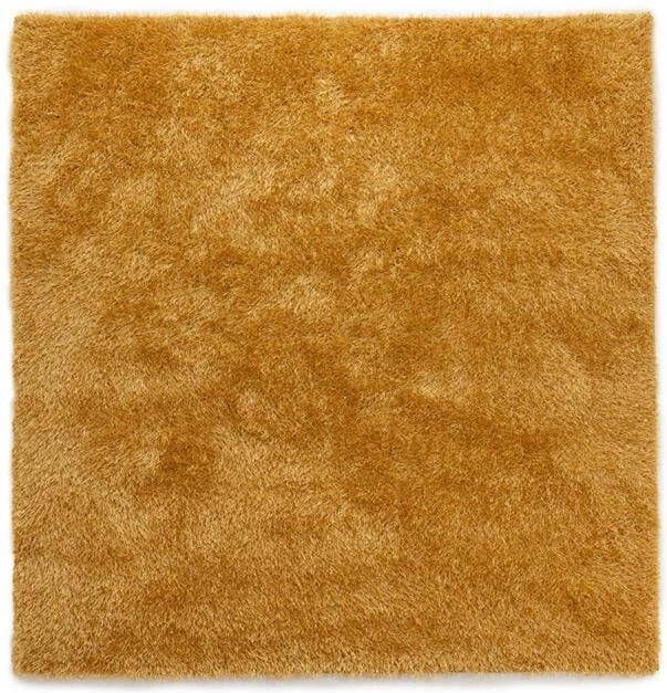 Tapeso Vierkant hoogpolig vloerkleed velvet Posh goud 200x200 cm