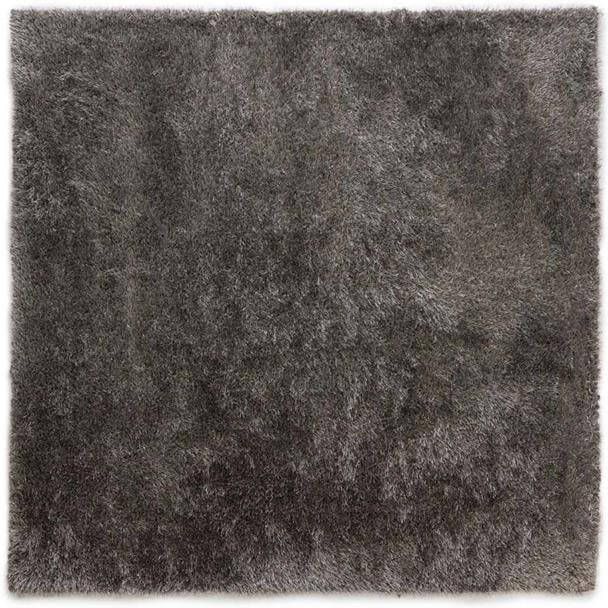 Tapeso Vierkant hoogpolig vloerkleed velvet Posh grijs 280x280 cm