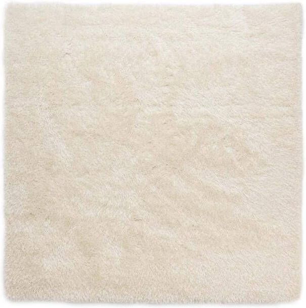Tapeso Vierkant hoogpolig vloerkleed velvet Posh wit 140x140 cm