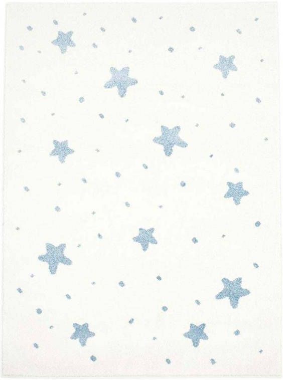 Tapeso Vloerkleed kinderkamer Kleine Sterren 3D crème|blauw