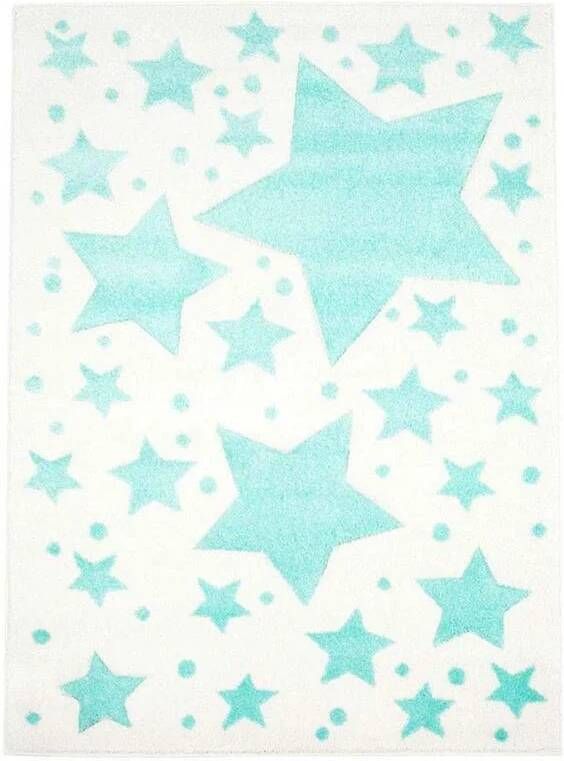 Tapeso Vloerkleed kinderkamer Sterren 3D crème|mintblauw 120x170