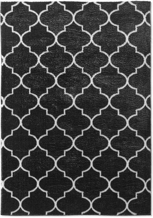 Tapeso Wasbaar vloerkleed Trellis zwart|wit 140x200 cm