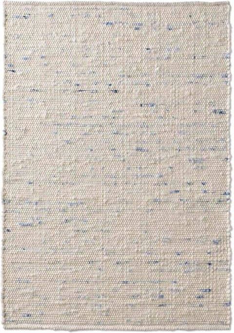 Tapeso Wollen vloerkleed handweef Oslo crème|blauw 60x120 cm