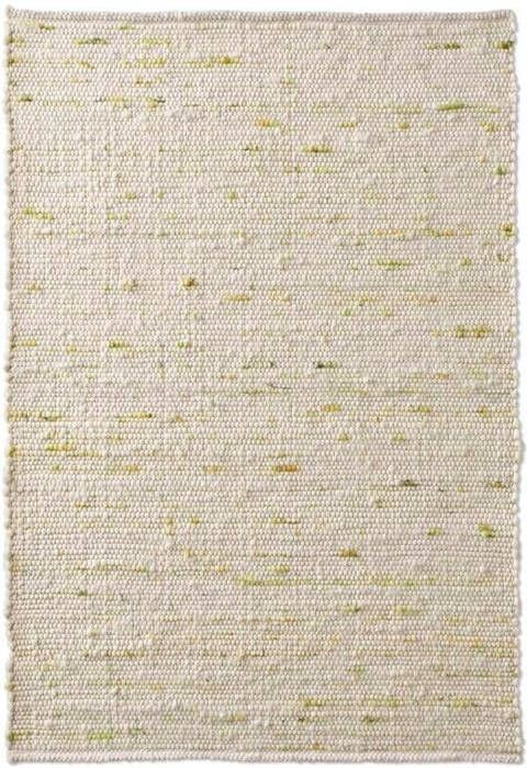 Tapeso Wollen vloerkleed handweef Oslo crème|groen 60x90 cm