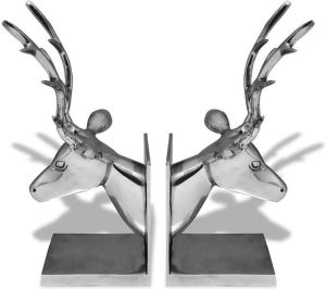 VidaXL Boekensteunen herten 2 stuks aluminium zilver