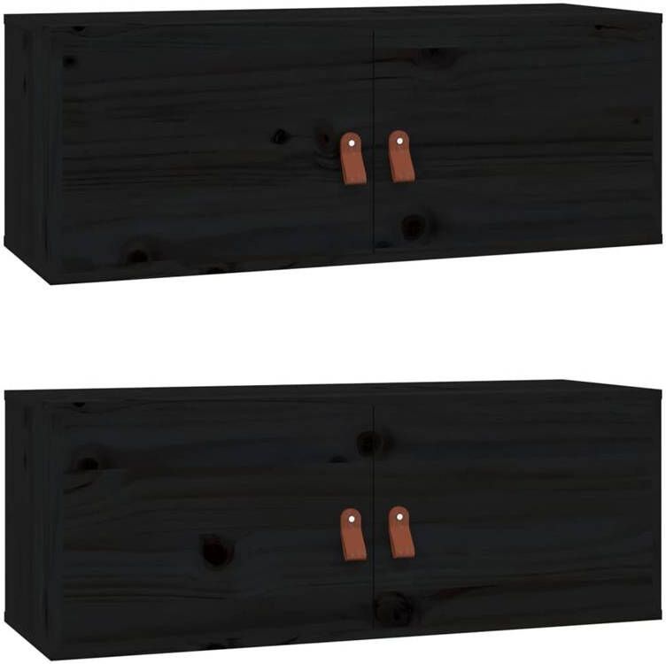 VidaXL Wandkasten 2 st 80x30x30 cm massief grenenhout zwart