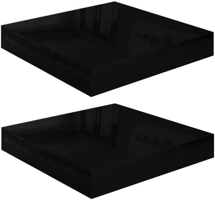 VidaXL Wandschappen zwevend 2 st 23x23 5x3 8 cm MDF hoogglans zwart