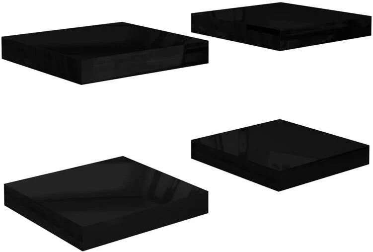 VidaXL Wandschappen zwevend 4 st 23x23 5x3 8 cm MDF hoogglans zwart