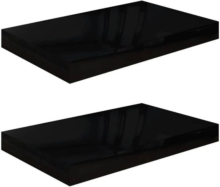 VidaXL Wandschappen zwevend 2 st 40x23x3 8 cm MDF hoogglans zwart