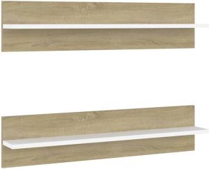 VidaXL Wandschappen 2 st 80x11 5x18 cm spaanplaat wit en sonoma eiken