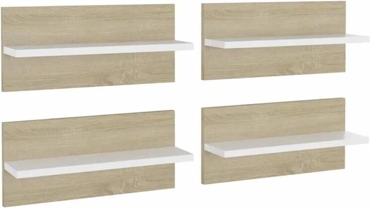 VidaXL Wandschappen 4 st 40x11 5x18 cm wit en sonoma eikenkleurig