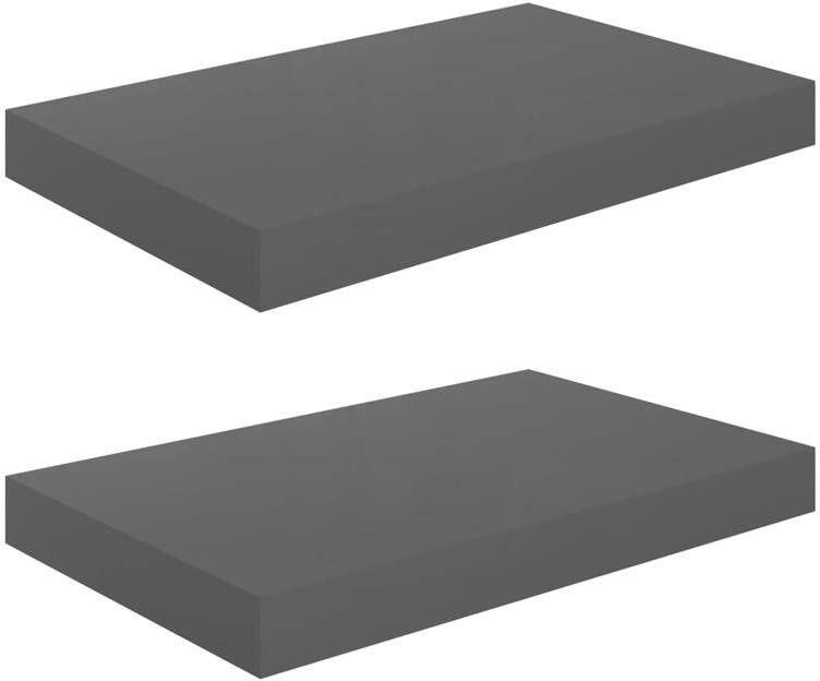 VidaXL Wandschappen zwevend 2 st 40x23x3 8 cm MDF hoogglans grijs