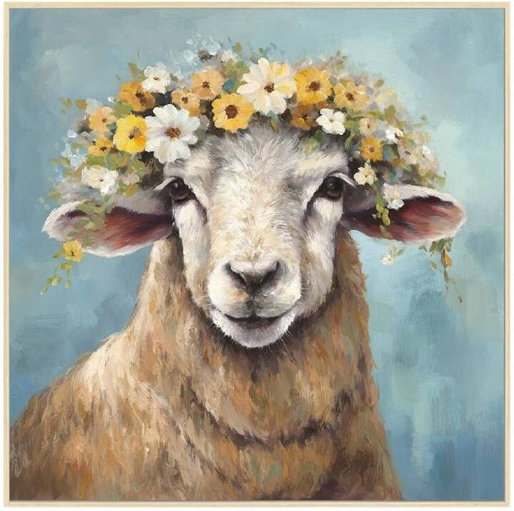 Vtw Living Schilderij Schaap Bloemenkrans 70 x 70 cm