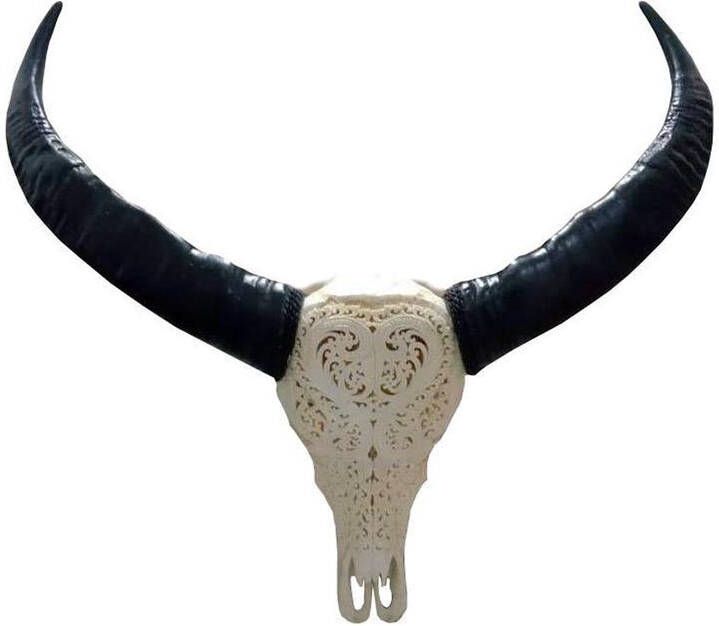 Vtw Living Skull Decoratie Buffelschedel Gegraveerd uit Bali Skull