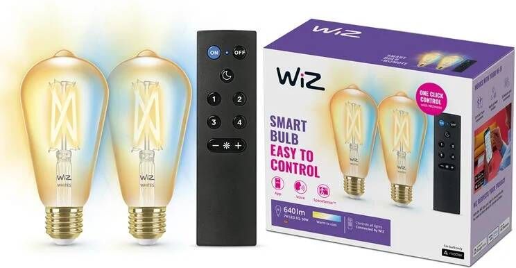 WiZ Edison Filament 2-pack + Afstandsbediening Slimme LED-Verlichti…