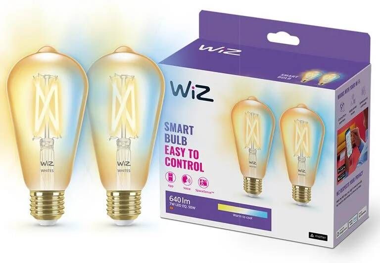 WiZ Edison Filament 2-pack Slimme LED-Verlichting Warm- tot Koelw…