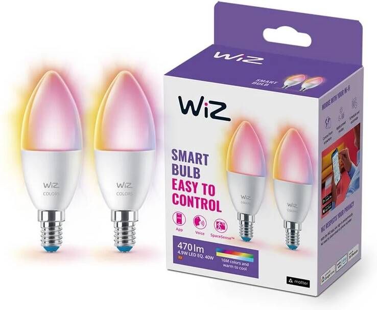 WiZ Kaarslamp 2-pack Slimme LED-Verlichting Gekleurd en Wit Licht…