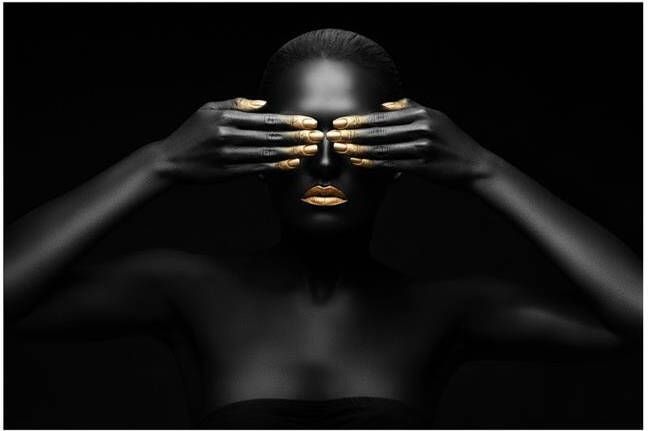 Woonexpress Schilderij Goud Zwart Canvas 116x78x0cm (BxHxD)