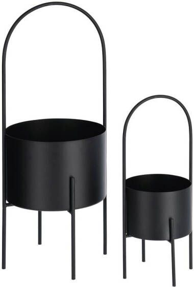 Kave Home Woon Accessoires Mash Set van 2 bloempotten mash met een zwarte metalen handgreep Ø 25 cm Ø 16 5 cm