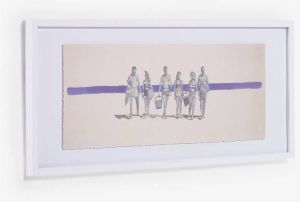 Kave Home Scherin blauw-wit schilderij met wandelende mensen 40 x