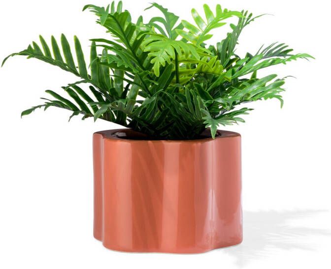 HEMA Bloempot 14.9x10.5x12.5cm Keramiek Golvend Terra (terra)