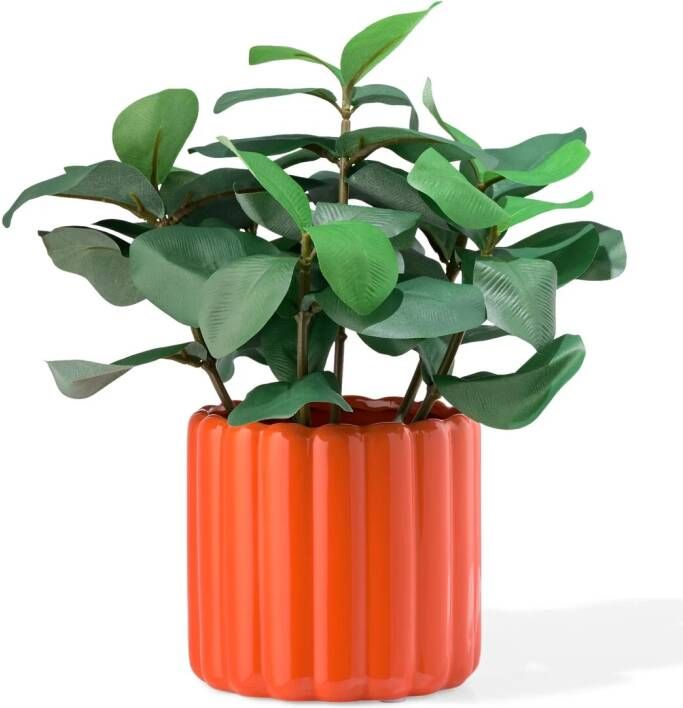 HEMA Bloempot 14x12x13cm Keramiek Ribbel Oranje (oranje)