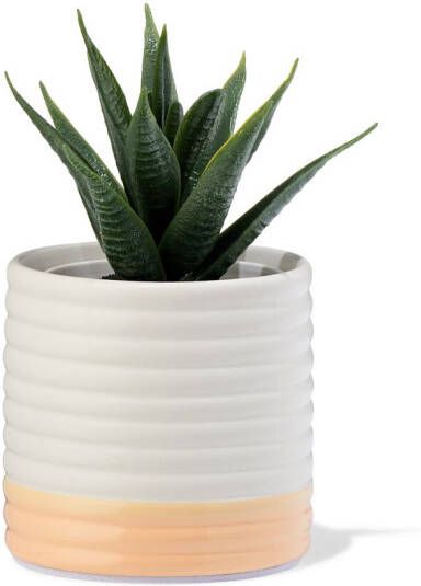 HEMA Bloempot 7.1x7x9.9cm Keramiek Ribbel Crème (creme)