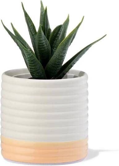 HEMA Bloempot 7.1x7x9.9cm Keramiek Ribbel Crème (creme)