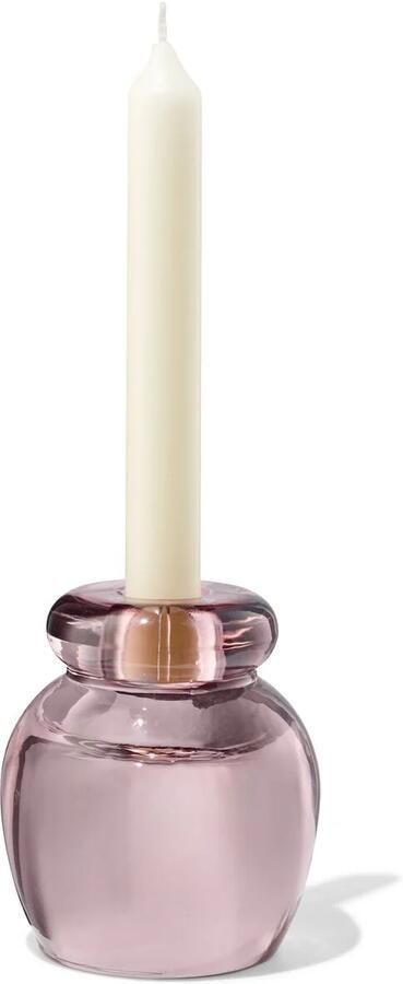 HEMA 2-in-1 Kandelaar 8.5x10cm Glas Transparant Roze (roze)