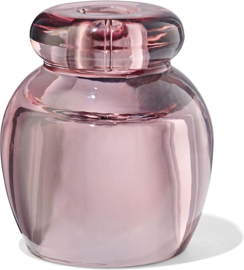 HEMA 2-in-1 Kandelaar 8.5x10cm Glas Transparant Roze (roze)