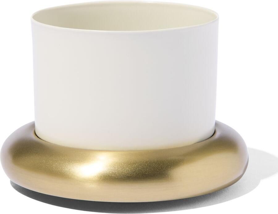 HEMA Bloempot Ø10x6.5cm Metaal Met Schotel Wit-goud (wit)