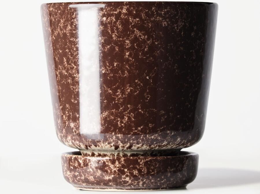 HEMA Bloempot ⌀11x12cm Keramiek Spikkels Bruin (bruin)