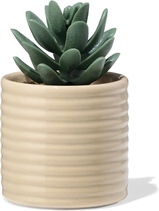 HEMA Bloempot ⌀7x6.6cm Keramiek Ribbels Beige (beige)