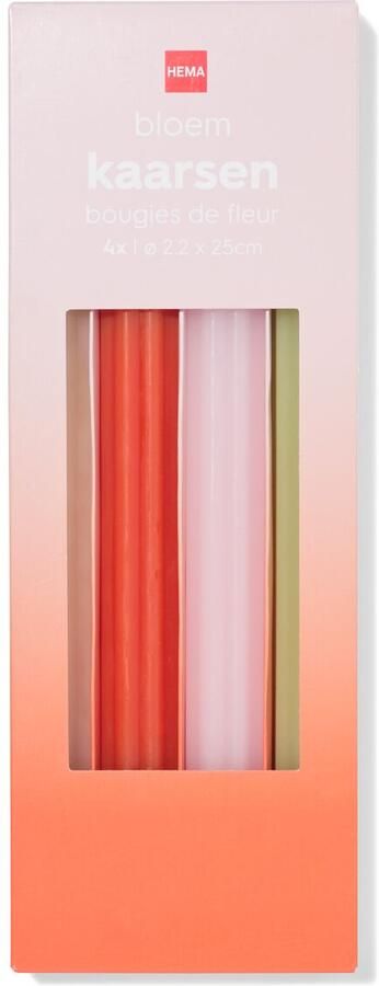 HEMA Dinerkaarsen ⌀2.2x25cm Bloemvorm Oranje-roze 4 Stuks (oranje)