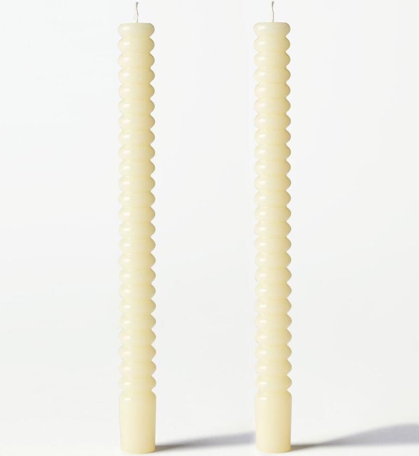 HEMA Dinerkaarsen ⌀2.2x25cm Ribbel Lichtgeel 2 Stuks (lichtgeel)