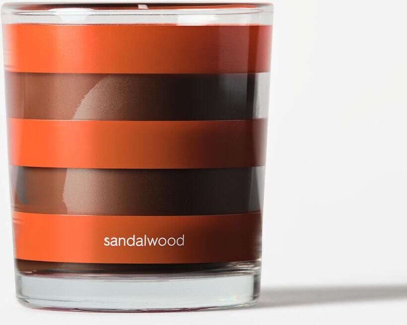 HEMA Geurkaars ⌀7x8cm Glas Strepen Sandalwood (donkeroranje)