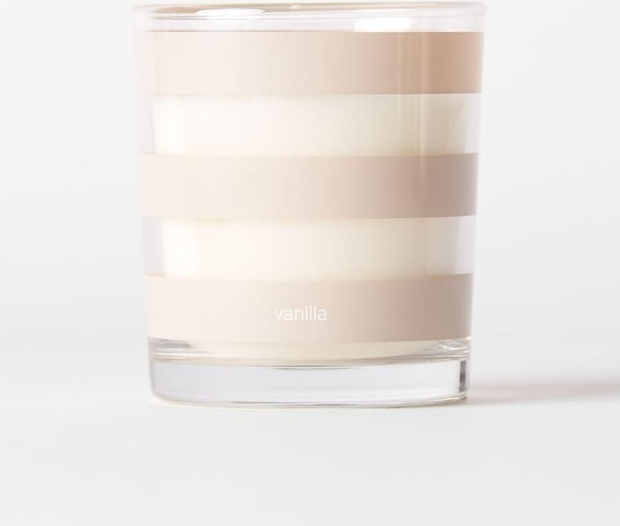 HEMA Geurkaars ⌀7x8cm Glas Strepen Vanille (naturel)